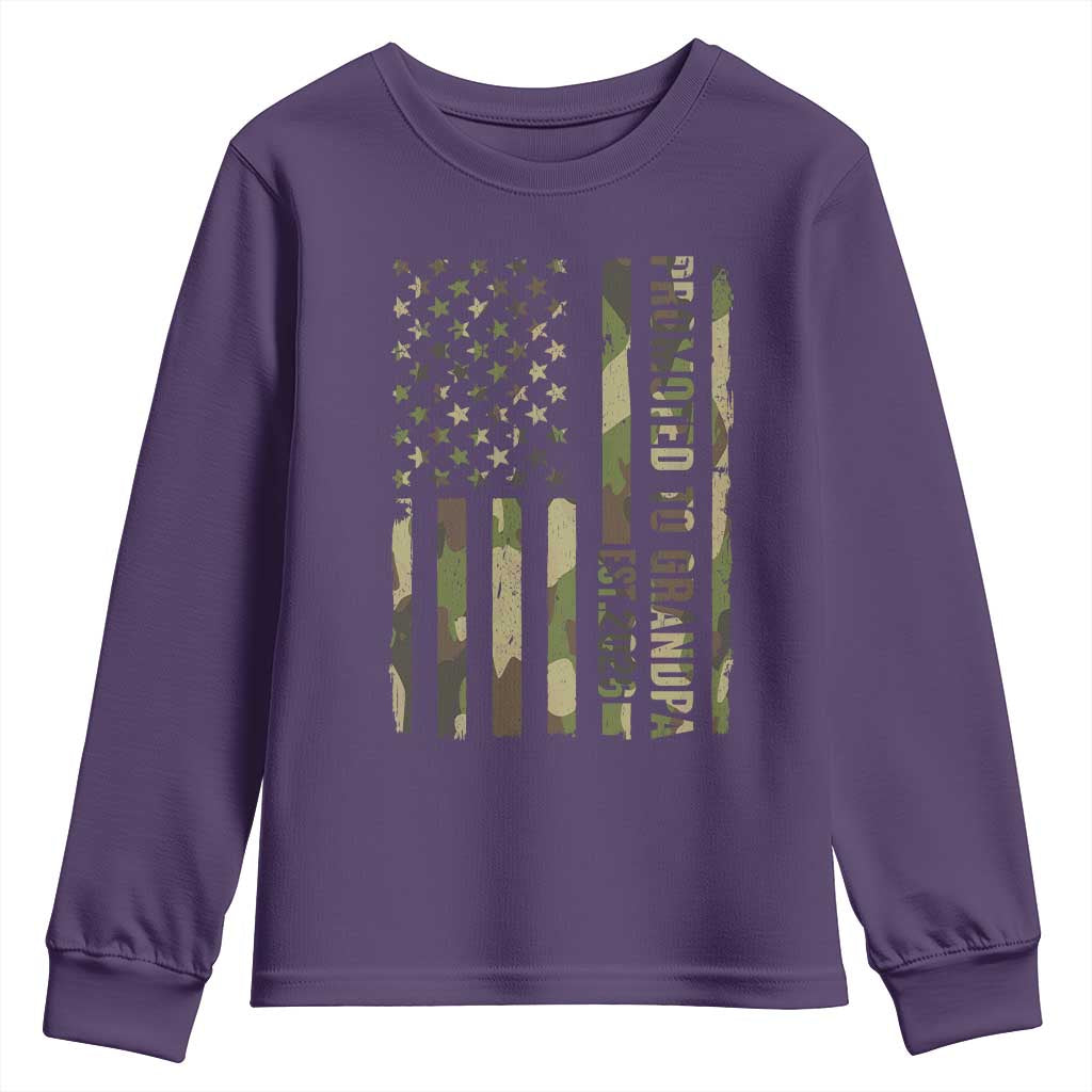 Promoted To Grandpa Est 2026 Patriotic American Flag Camo Youth Sweatshirt