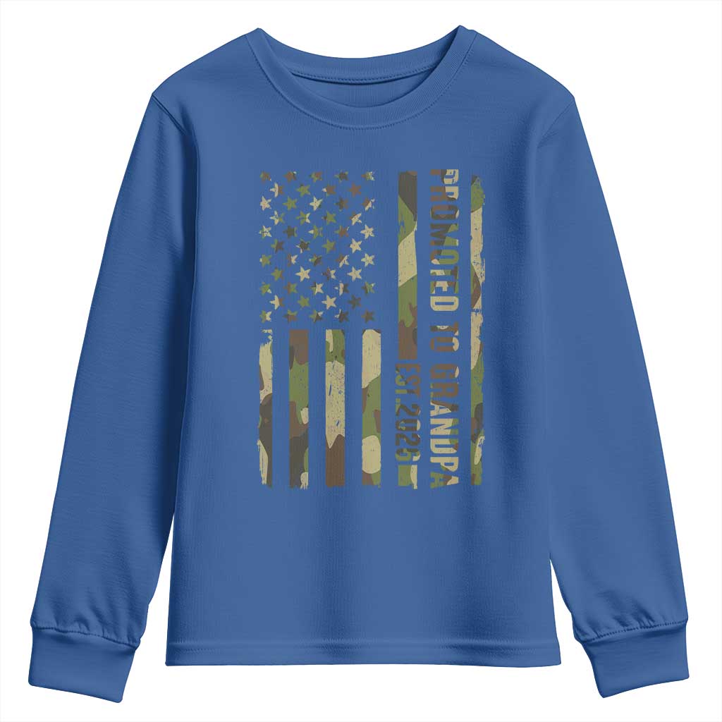 Promoted To Grandpa Est 2026 Patriotic American Flag Camo Youth Sweatshirt