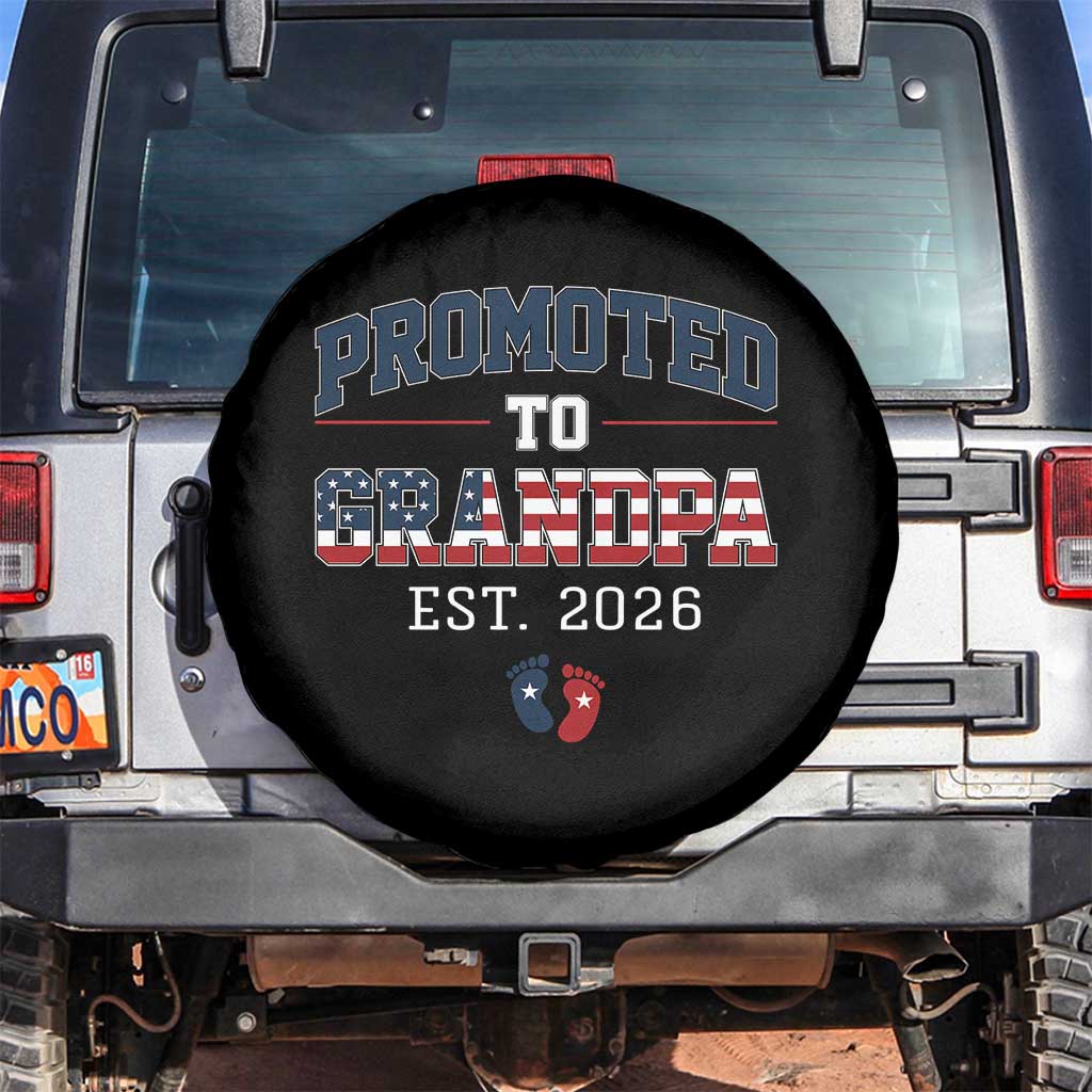 Patriotic Promoted To Grandpa Est 2026 Spare Tire Cover US Flag New Father Gift