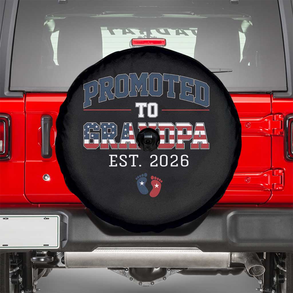 Patriotic Promoted To Grandpa Est 2026 Spare Tire Cover US Flag New Father Gift