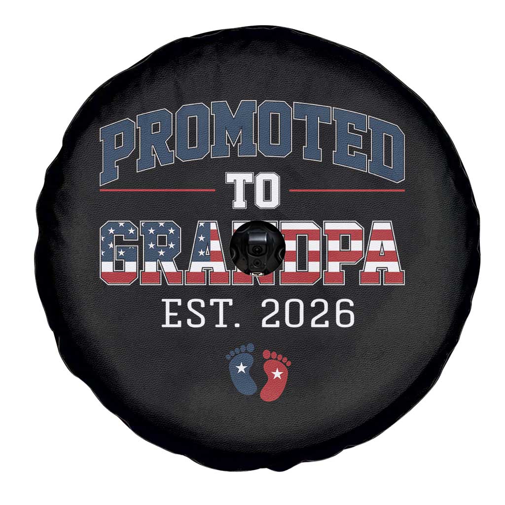 Patriotic Promoted To Grandpa Est 2026 Spare Tire Cover US Flag New Father Gift