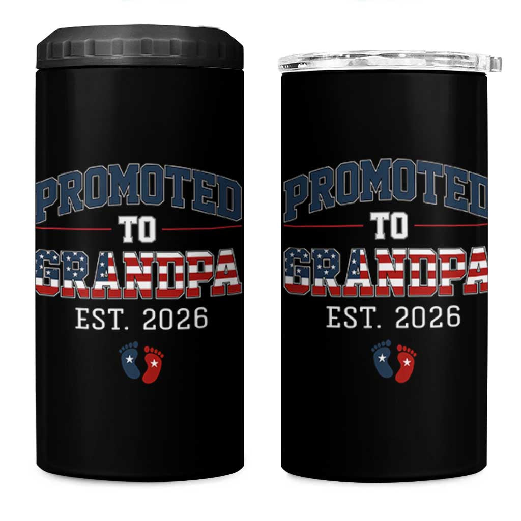 Patriotic Promoted To Grandpa Est 2026 4 in 1 Can Cooler Tumbler US Flag New Father Gift