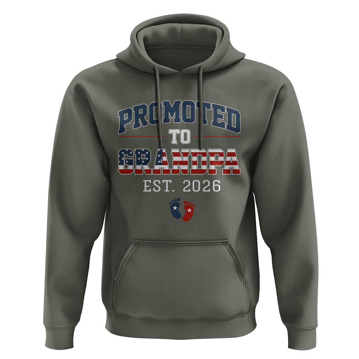 Patriotic Promoted To Grandpa Est 2026 Hoodie US Flag New Father Gift
