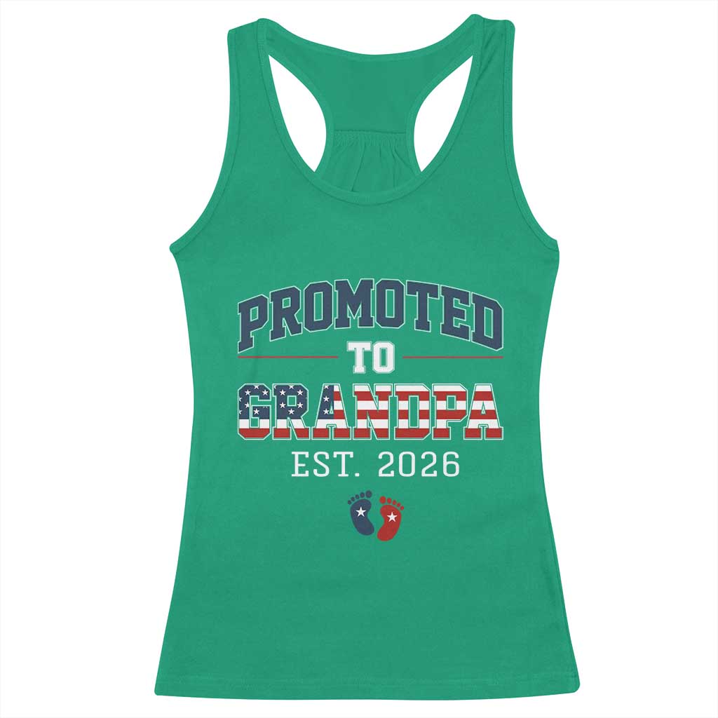 Patriotic Promoted To Grandpa Est 2026 Racerback Tank Top US Flag New Father Gift