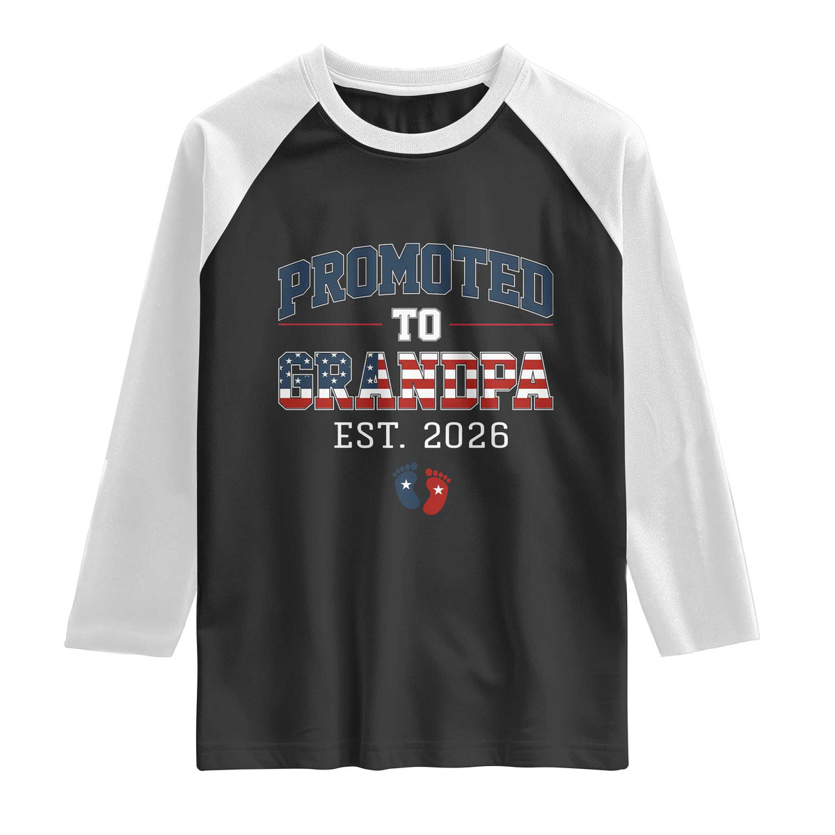 Patriotic Promoted To Grandpa Est 2026 Raglan Shirt US Flag New Father Gift