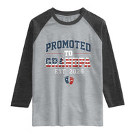 Patriotic Promoted To Grandpa Est 2026 Raglan Shirt US Flag New Father Gift