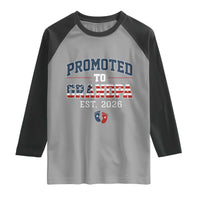 Patriotic Promoted To Grandpa Est 2026 Raglan Shirt US Flag New Father Gift