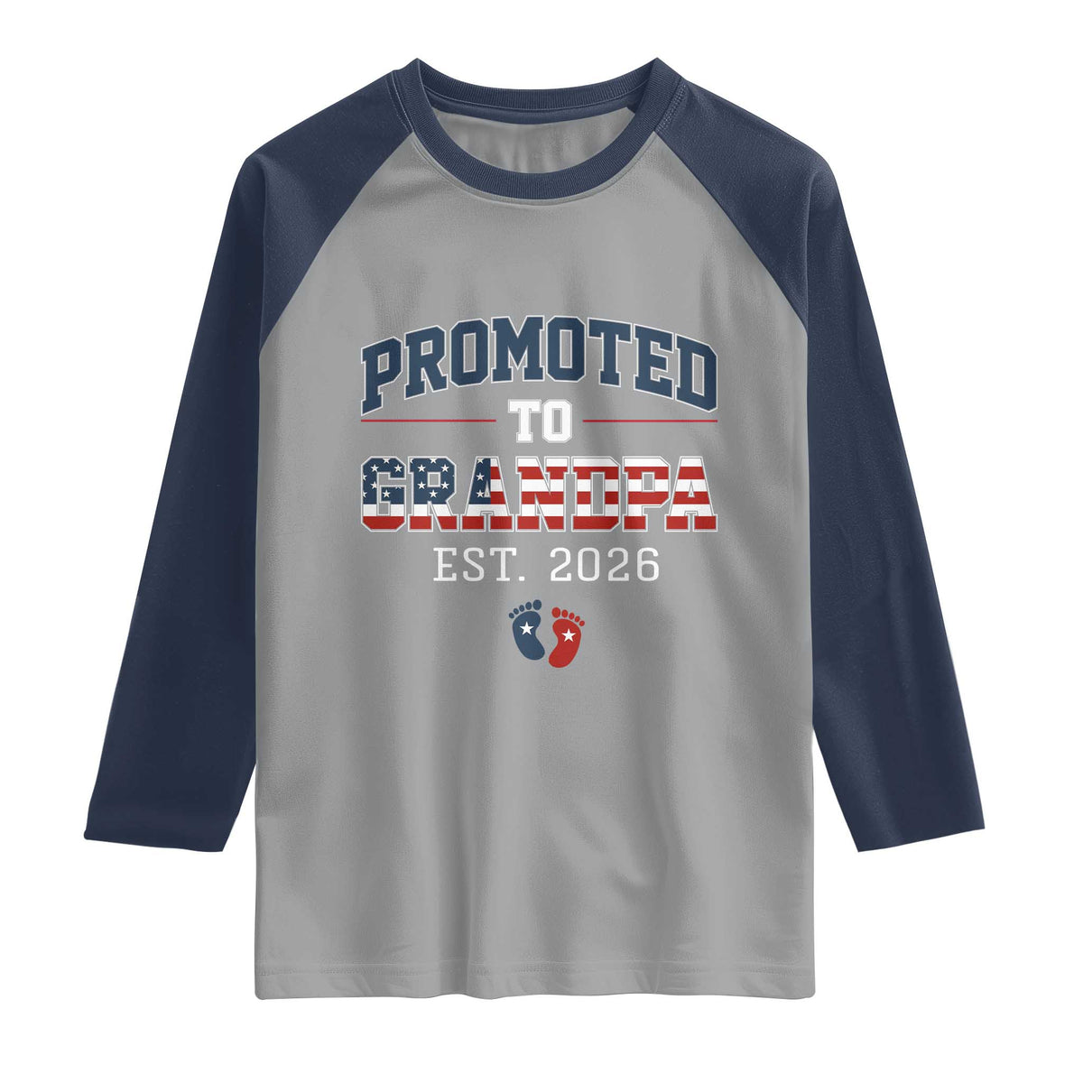 Patriotic Promoted To Grandpa Est 2026 Raglan Shirt US Flag New Father Gift