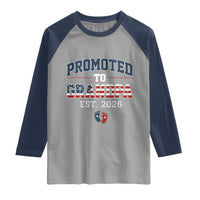 Patriotic Promoted To Grandpa Est 2026 Raglan Shirt US Flag New Father Gift