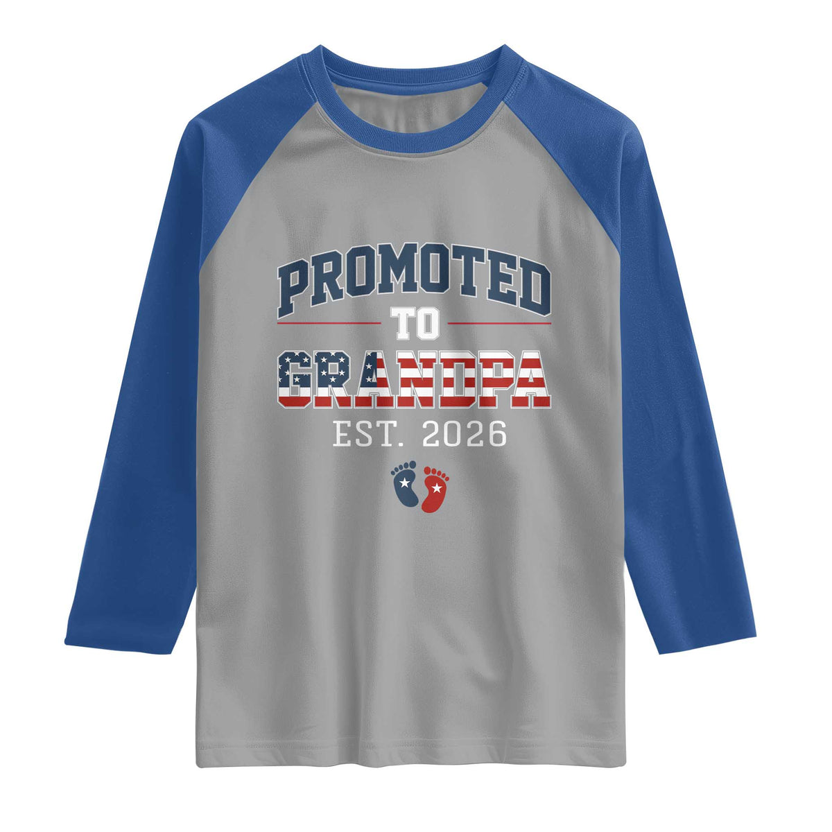 Patriotic Promoted To Grandpa Est 2026 Raglan Shirt US Flag New Father Gift
