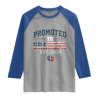 Patriotic Promoted To Grandpa Est 2026 Raglan Shirt US Flag New Father Gift