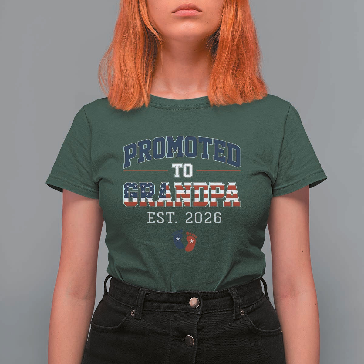 Patriotic Promoted To Grandpa Est 2026 T Shirt For Women US Flag New Father Gift