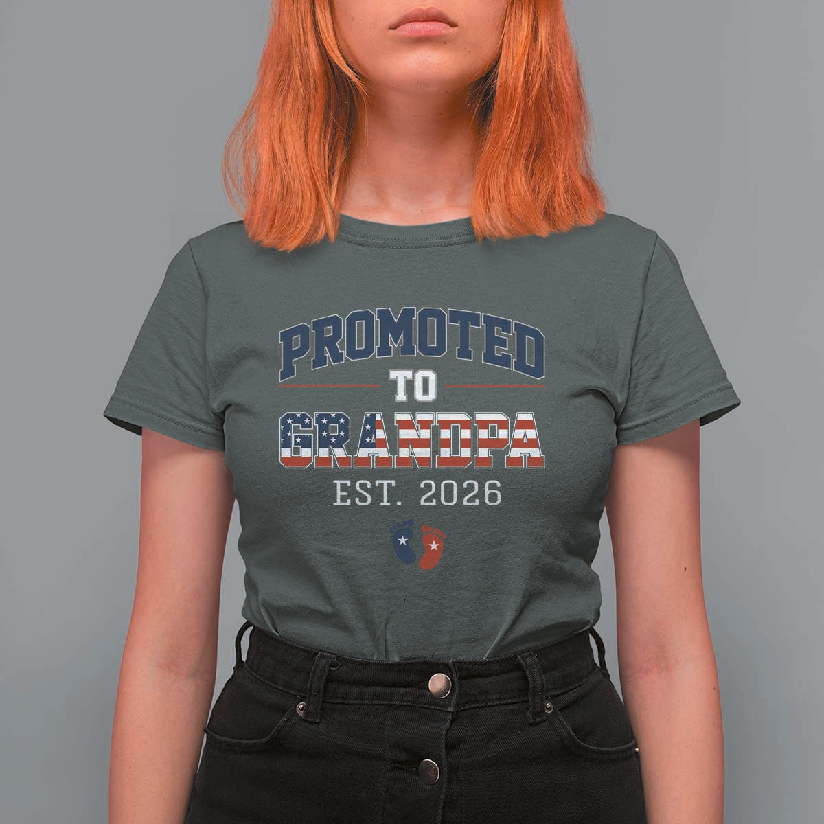 Patriotic Promoted To Grandpa Est 2026 T Shirt For Women US Flag New Father Gift