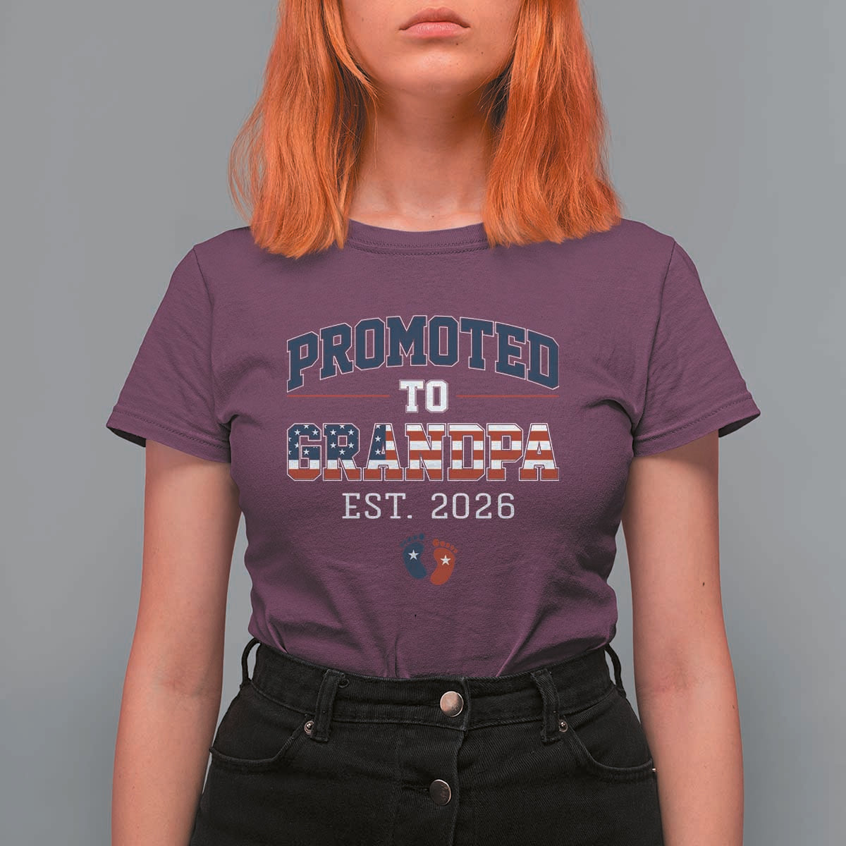 Patriotic Promoted To Grandpa Est 2026 T Shirt For Women US Flag New Father Gift