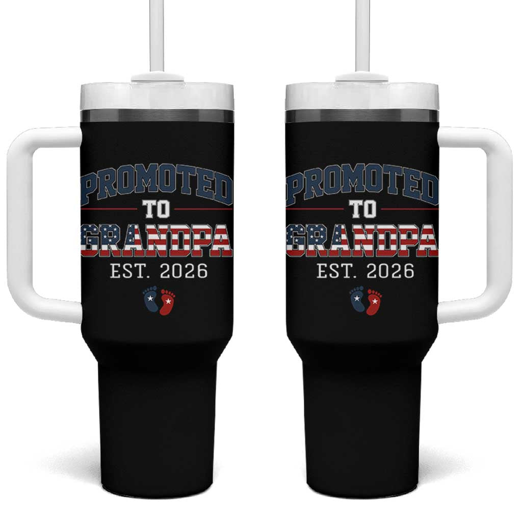Patriotic Promoted To Grandpa Est 2026 Tumbler With Handle US Flag New Father Gift