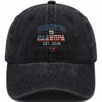 Patriotic Promoted To Grandpa Est 2026 Washed Cotton Baseball Cap US Flag New Father Gift