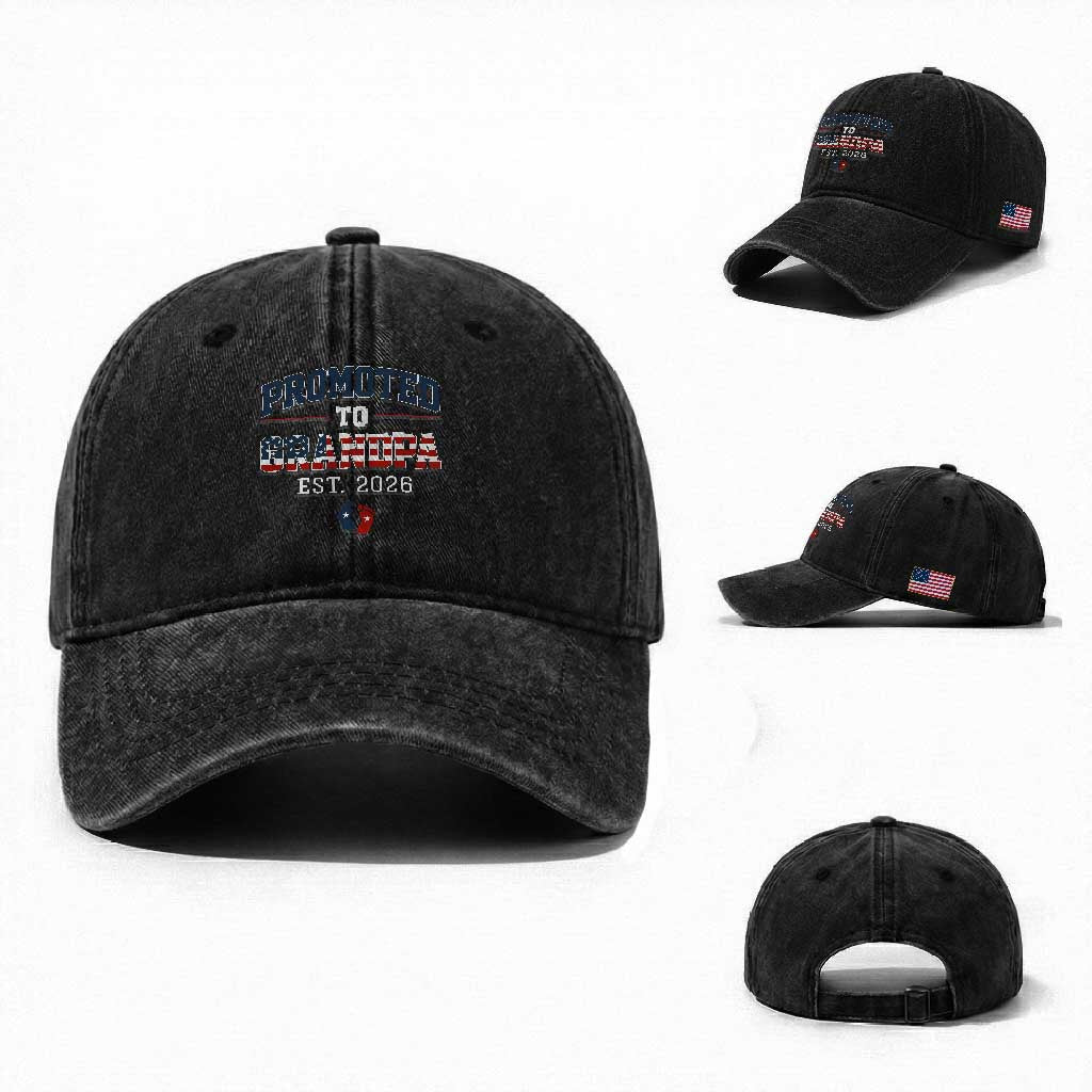 Patriotic Promoted To Grandpa Est 2026 Washed Cotton Baseball Cap US Flag New Father Gift