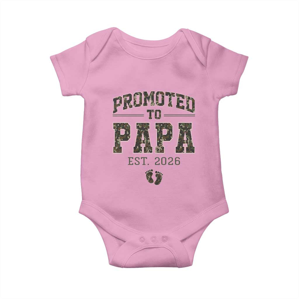 Promoted To Dad Est 2026 Camo Baby Onesie Hunting Style New Dad Gift Graphic