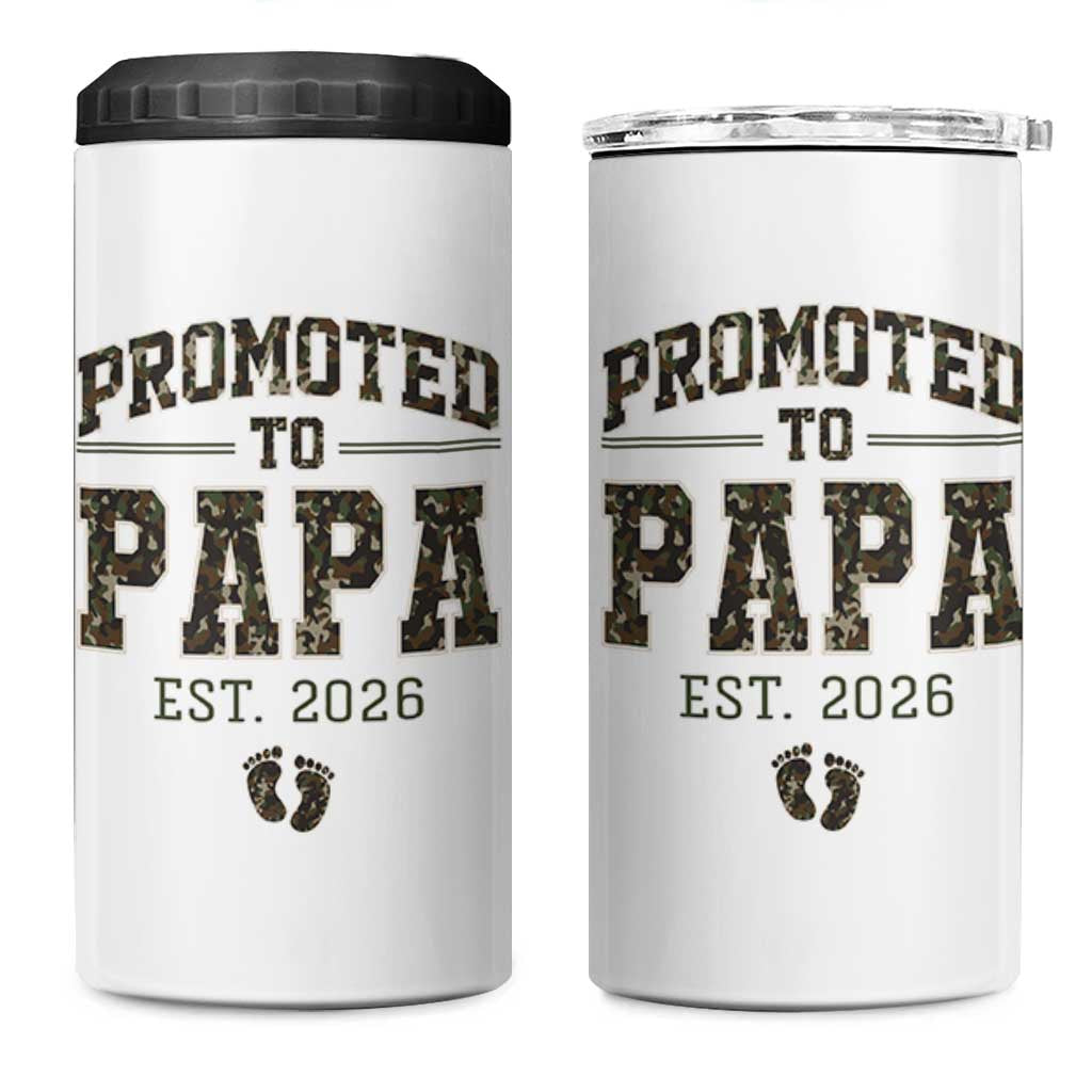 Promoted To Dad Est 2026 Camo 4 in 1 Can Cooler Tumbler Hunting Style New Dad Gift Graphic