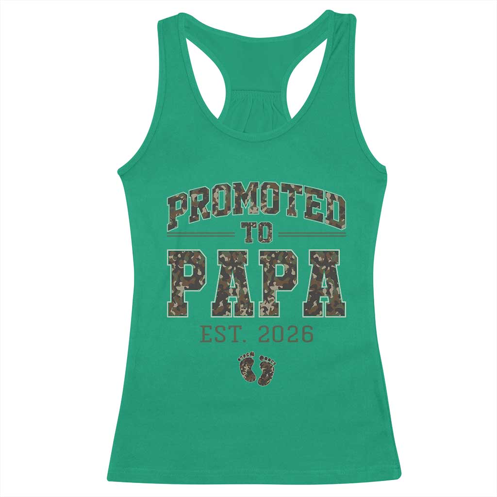Promoted To Dad Est 2026 Camo Racerback Tank Top Hunting Style New Dad Gift Graphic