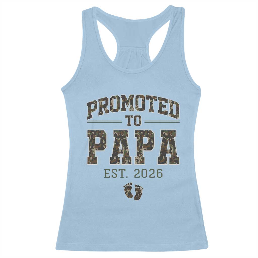 Promoted To Dad Est 2026 Camo Racerback Tank Top Hunting Style New Dad Gift Graphic