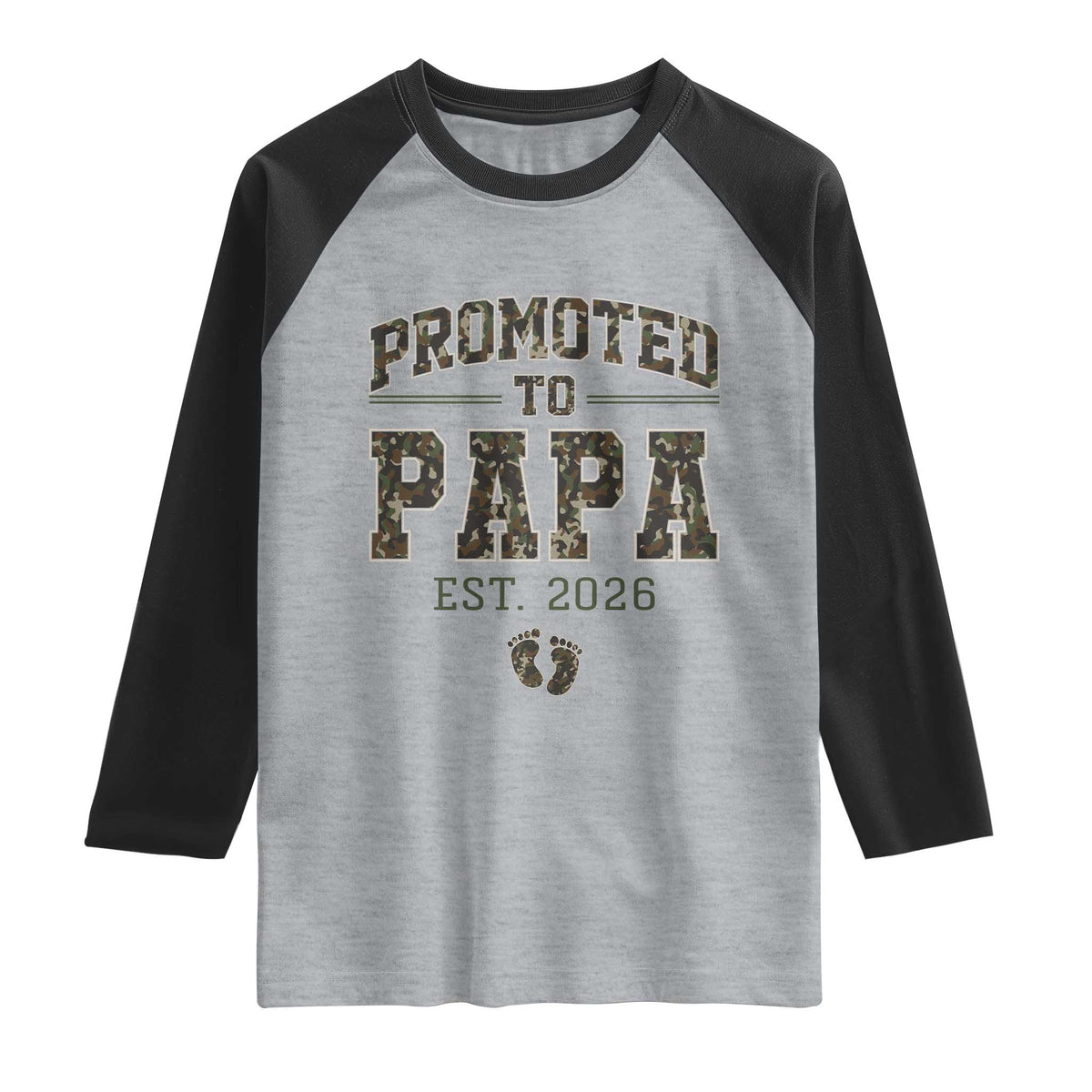 Promoted To Dad Est 2026 Camo Raglan Shirt Hunting Style New Dad Gift Graphic