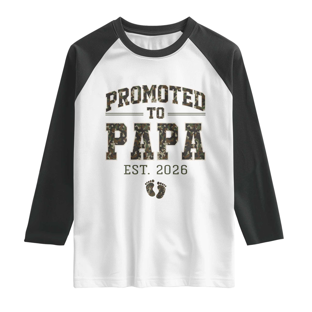 Promoted To Dad Est 2026 Camo Raglan Shirt Hunting Style New Dad Gift Graphic
