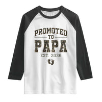 Promoted To Dad Est 2026 Camo Raglan Shirt Hunting Style New Dad Gift Graphic