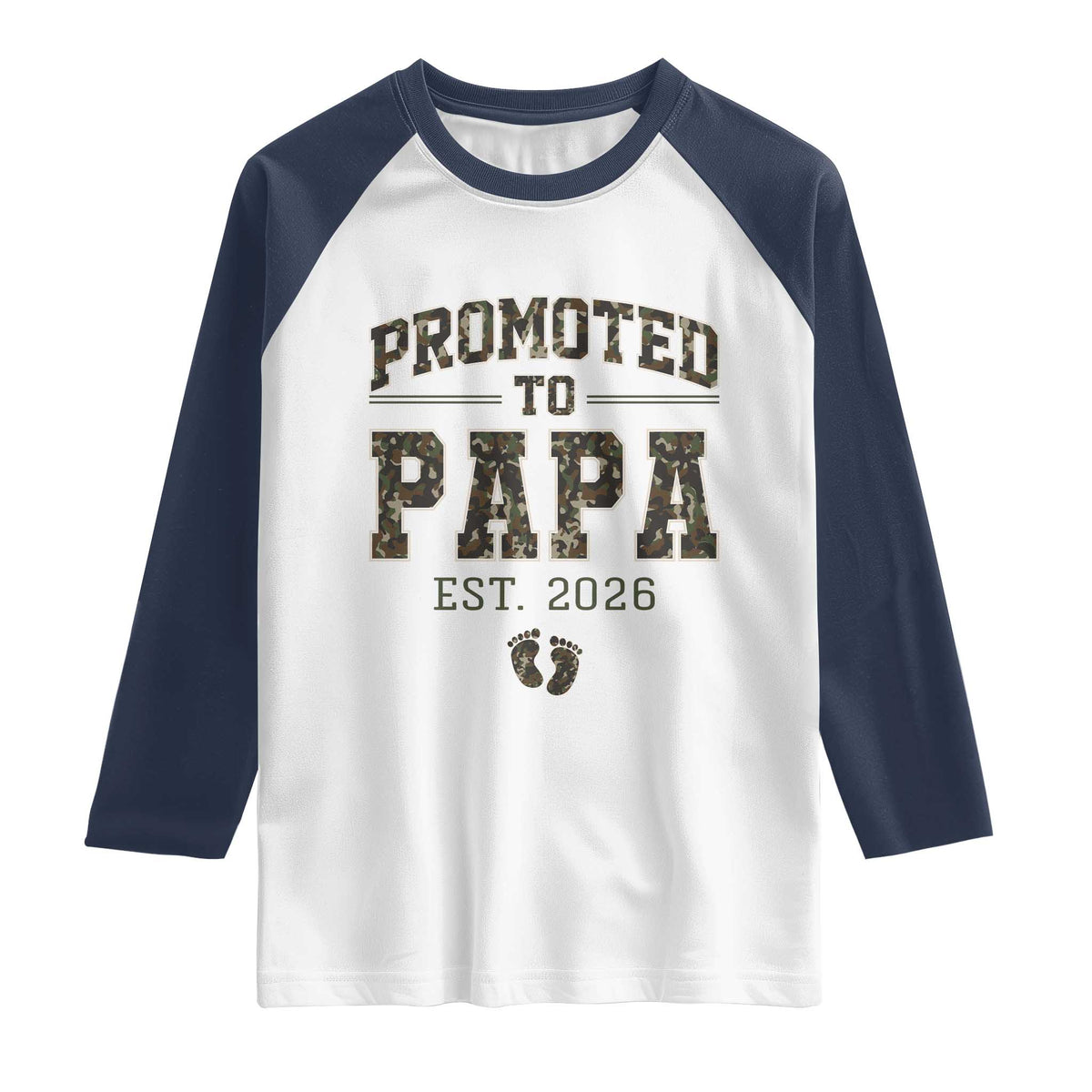 Promoted To Dad Est 2026 Camo Raglan Shirt Hunting Style New Dad Gift Graphic