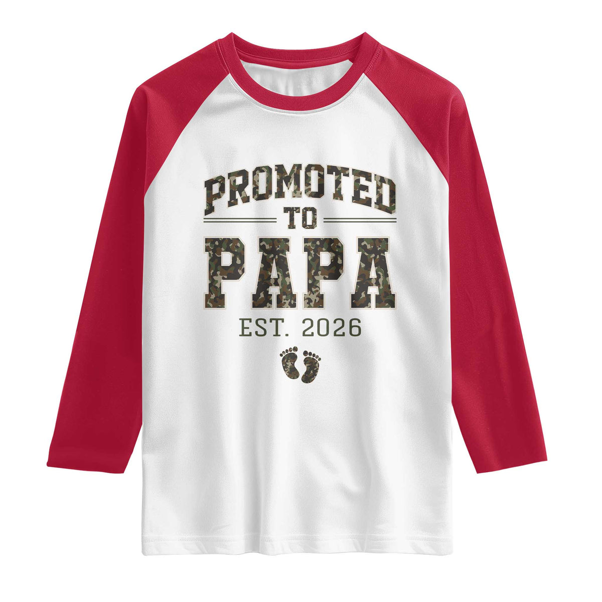 Promoted To Dad Est 2026 Camo Raglan Shirt Hunting Style New Dad Gift Graphic