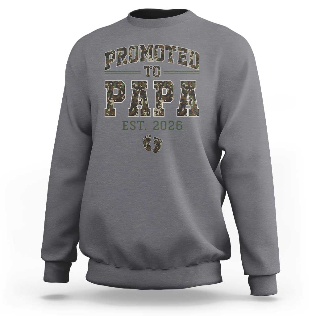 Promoted To Dad Est 2026 Camo Sweatshirt Hunting Style New Dad Gift Graphic