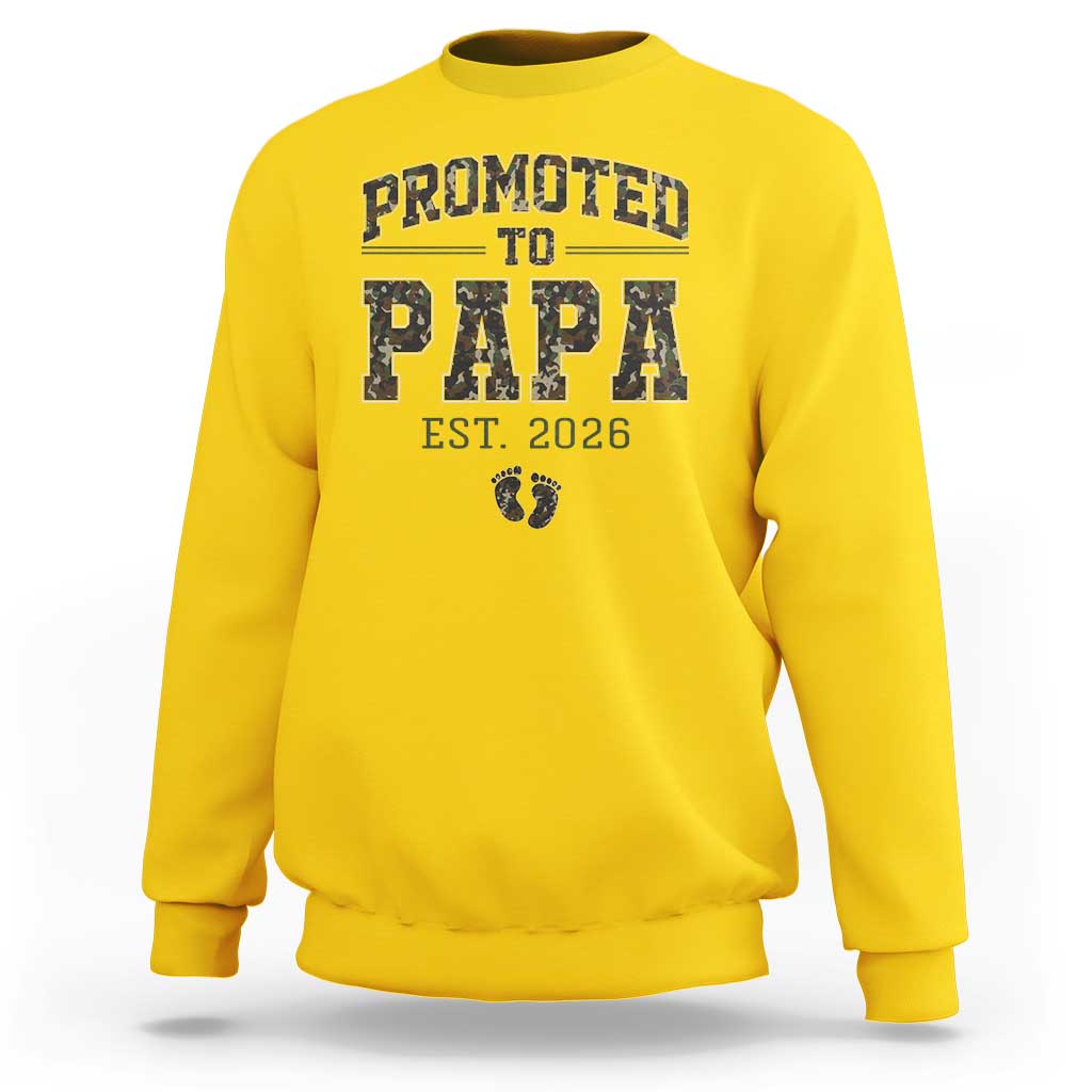 Promoted To Dad Est 2026 Camo Sweatshirt Hunting Style New Dad Gift Graphic