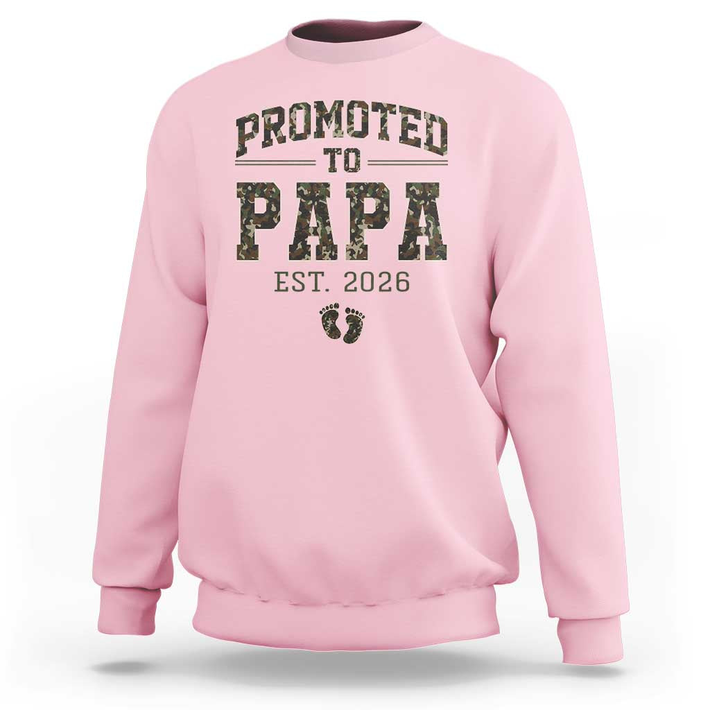 Promoted To Dad Est 2026 Camo Sweatshirt Hunting Style New Dad Gift Graphic