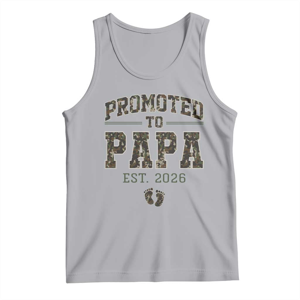 Promoted To Dad Est 2026 Camo Tank Top Hunting Style New Dad Gift Graphic