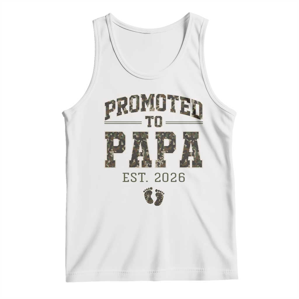 Promoted To Dad Est 2026 Camo Tank Top Hunting Style New Dad Gift Graphic
