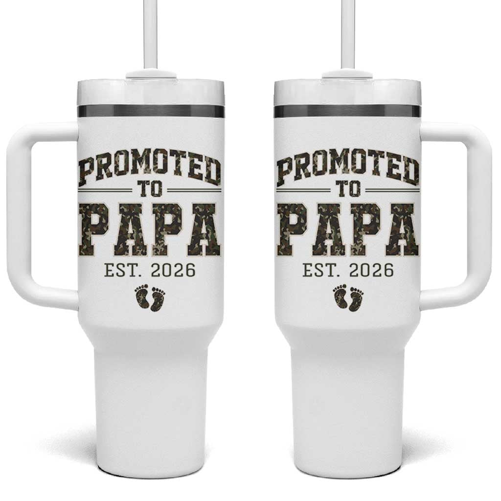 Promoted To Dad Est 2026 Camo Tumbler With Handle Hunting Style New Dad Gift Graphic