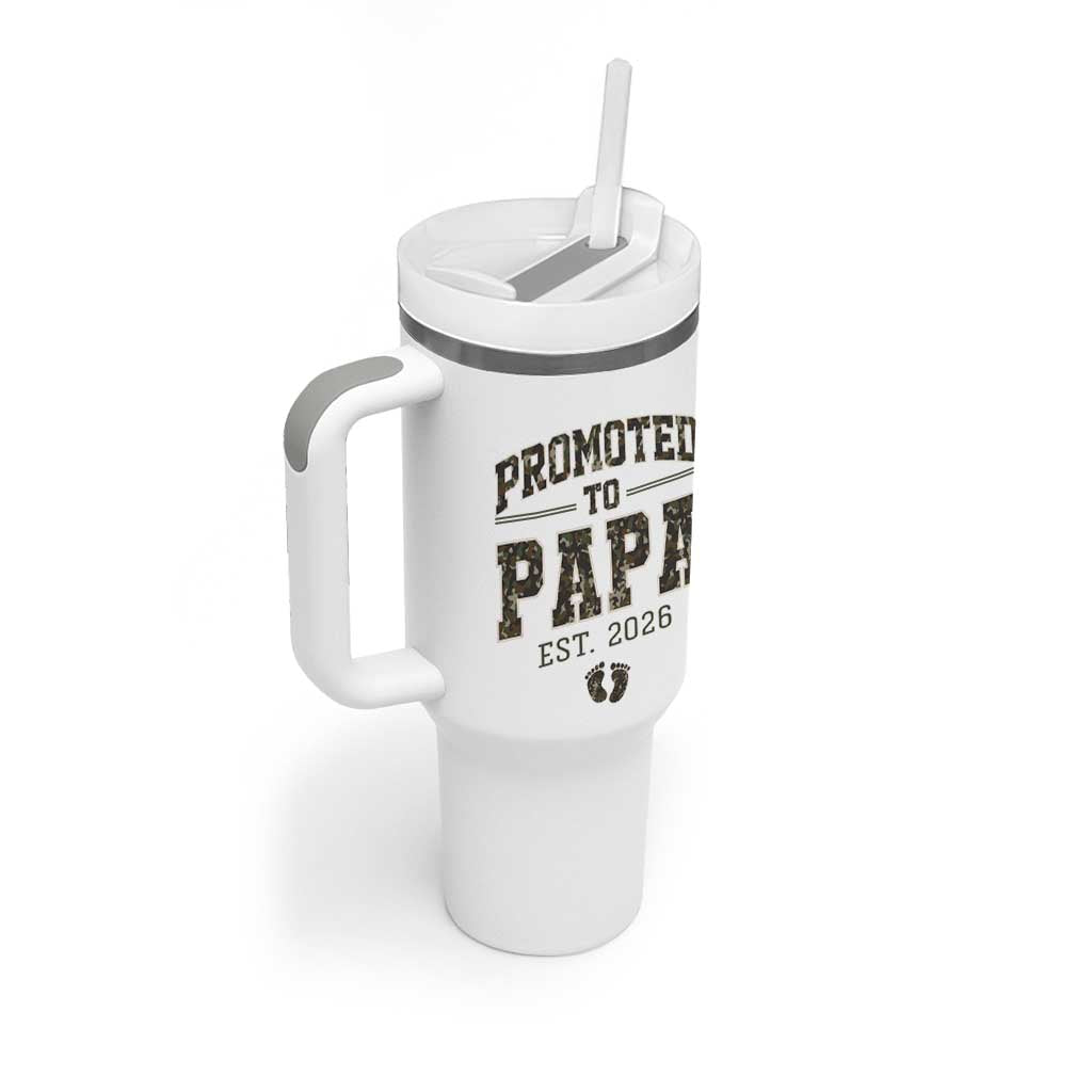 Promoted To Dad Est 2026 Camo Tumbler With Handle Hunting Style New Dad Gift Graphic