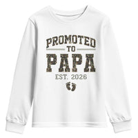 Promoted To Dad Est 2026 Camo Youth Sweatshirt Hunting Style New Dad Gift Graphic
