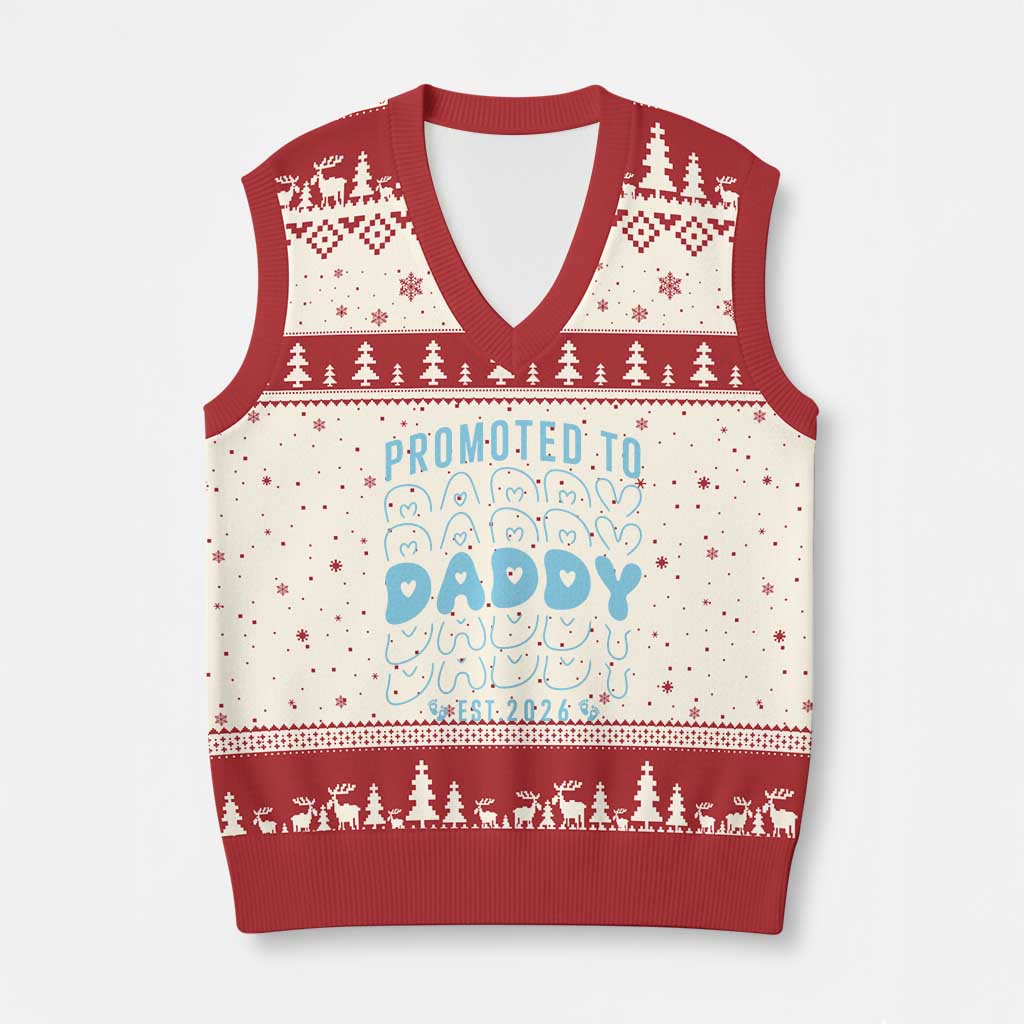 Promoted To Daddy 2026 New Boy Dad V-Neck Knit Sweater Vest First Time Fathers Day Gift