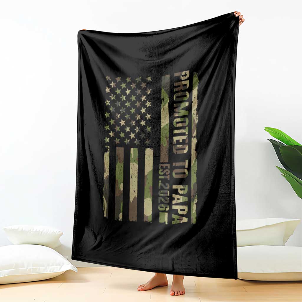 Promoted To Papa Est 2026 American Flag Camo Throw Blanket Patriotic New Papa