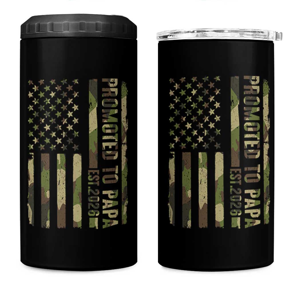 Promoted To Papa Est 2026 American Flag Camo 4 in 1 Can Cooler Tumbler Patriotic New Papa