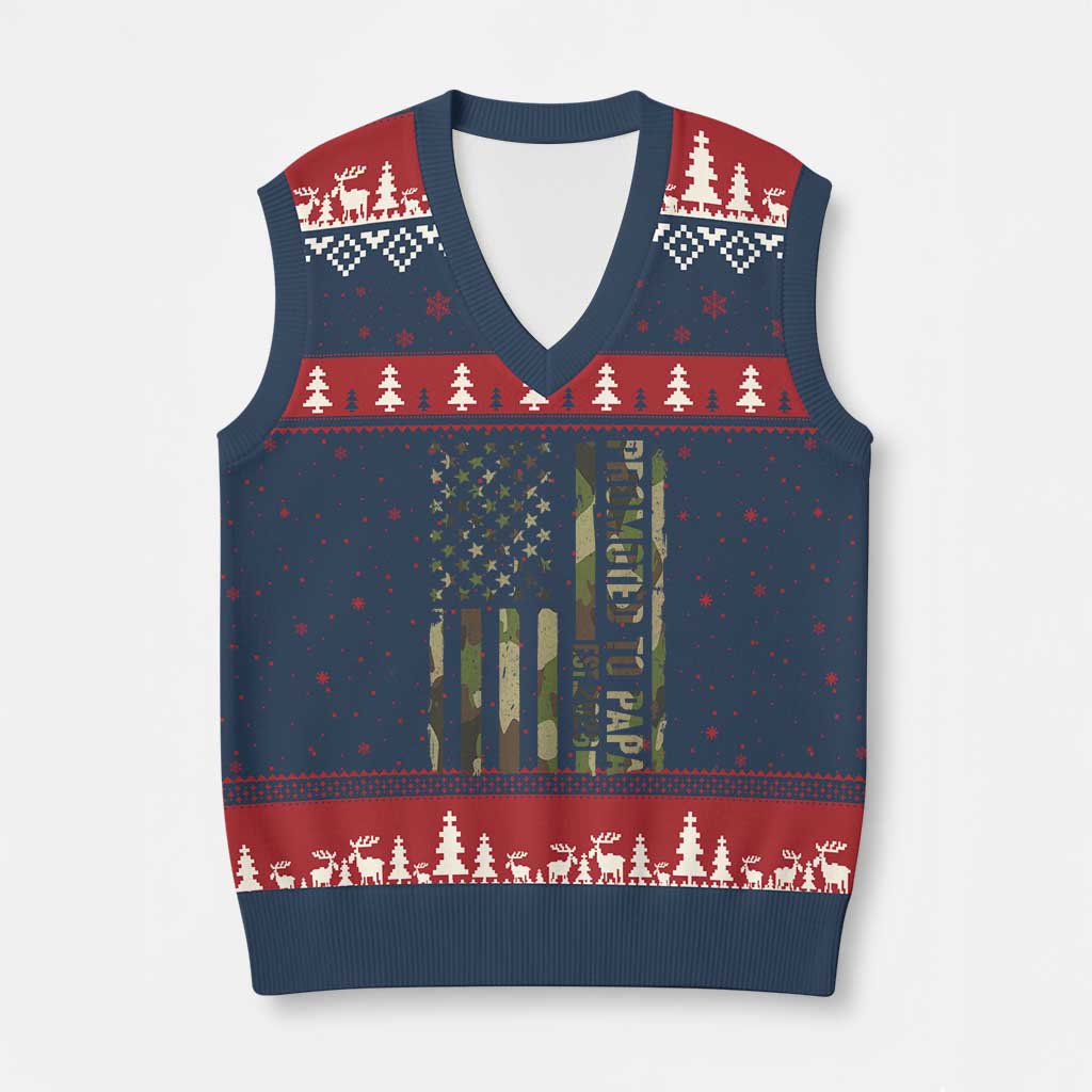 Promoted To Papa Est 2026 American Flag Camo V-Neck Knit Sweater Vest Patriotic New Papa
