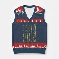 Promoted To Papa Est 2026 American Flag Camo V-Neck Knit Sweater Vest Patriotic New Papa
