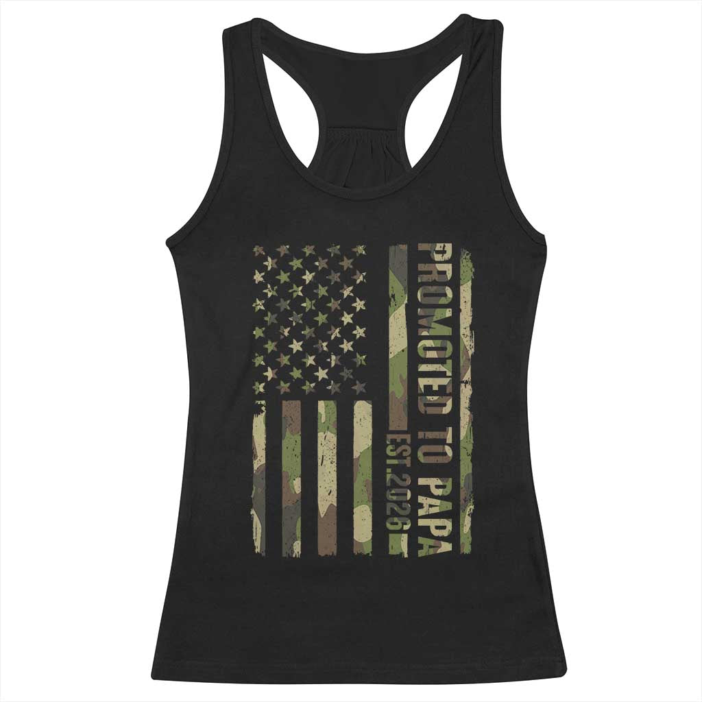 Promoted To Papa Est 2026 American Flag Camo Racerback Tank Top Patriotic New Papa