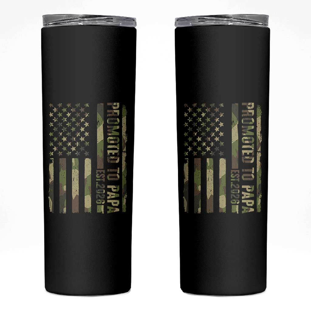 Promoted To Papa Est 2026 American Flag Camo Skinny Tumbler Patriotic New Papa