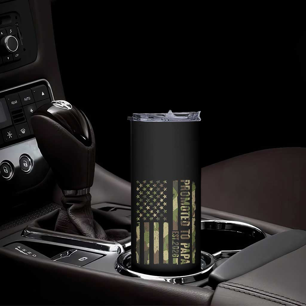 Promoted To Papa Est 2026 American Flag Camo Skinny Tumbler Patriotic New Papa