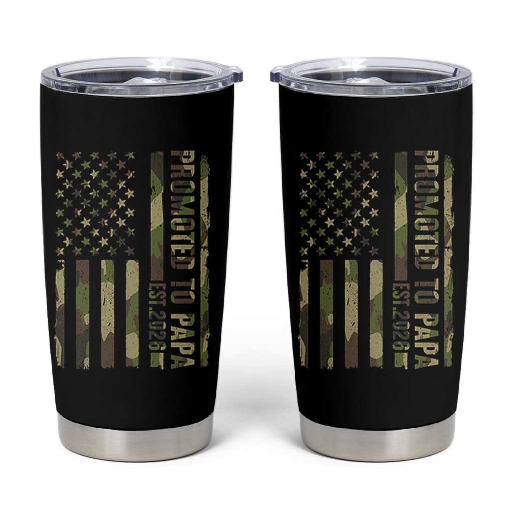 Promoted To Papa Est 2026 American Flag Camo Tumbler Cup Patriotic New Papa