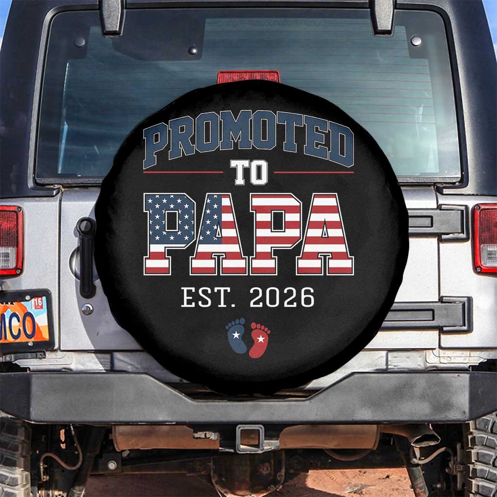 Patriotic Promoted To Dad Est 2026 Spare Tire Cover US Flag New Father Gift