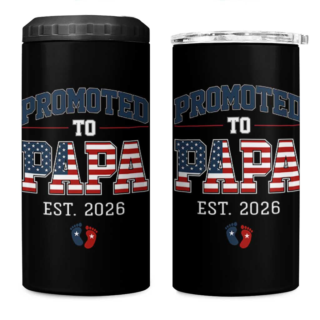 Patriotic Promoted To Dad Est 2026 4 in 1 Can Cooler Tumbler US Flag New Father Gift