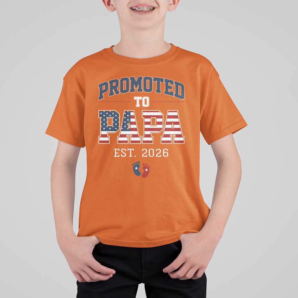 Patriotic Promoted To Dad Est 2026 T Shirt For Kid US Flag New Father Gift